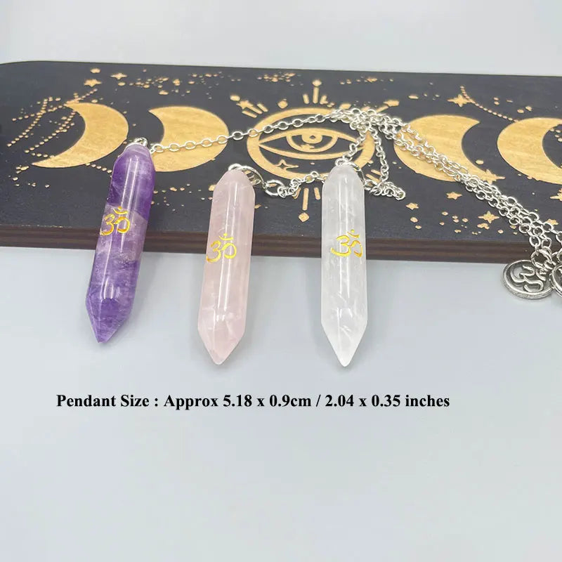 Mystic Fluorite Amethyst Crystal Pendulum Necklace for Divination and Reiki