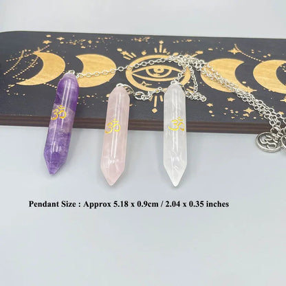 Mystic Fluorite Amethyst Crystal Pendulum Necklace for Divination and Reiki