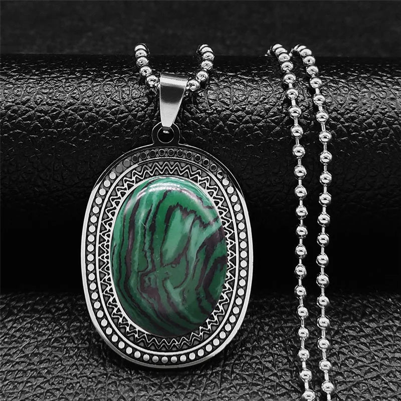 Stainless Steel Lapis Lazuli Long Bohemia Charm Necklace for Unisex Fashion Jewelry