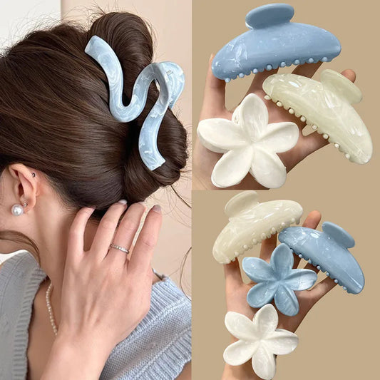 Korean Hawaiian Floral Hair Claw Clips for Women - Trendy Beach Hair Accessories