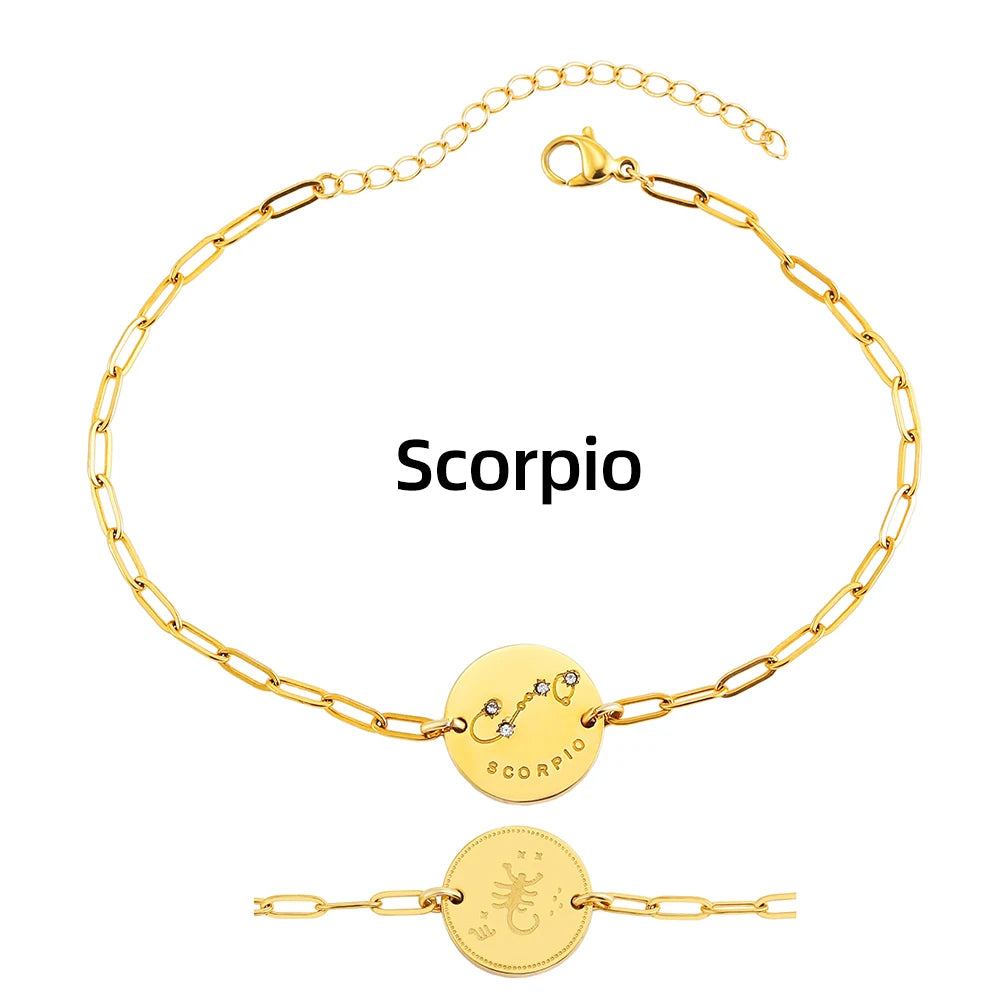 Vintage Zodiac Sign Charm Bracelet for Women - Stainless Steel Horoscope Jewelry 2023