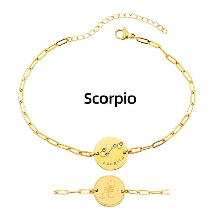 Vintage Zodiac Sign Charm Bracelet for Women - Stainless Steel Horoscope Jewelry 2023