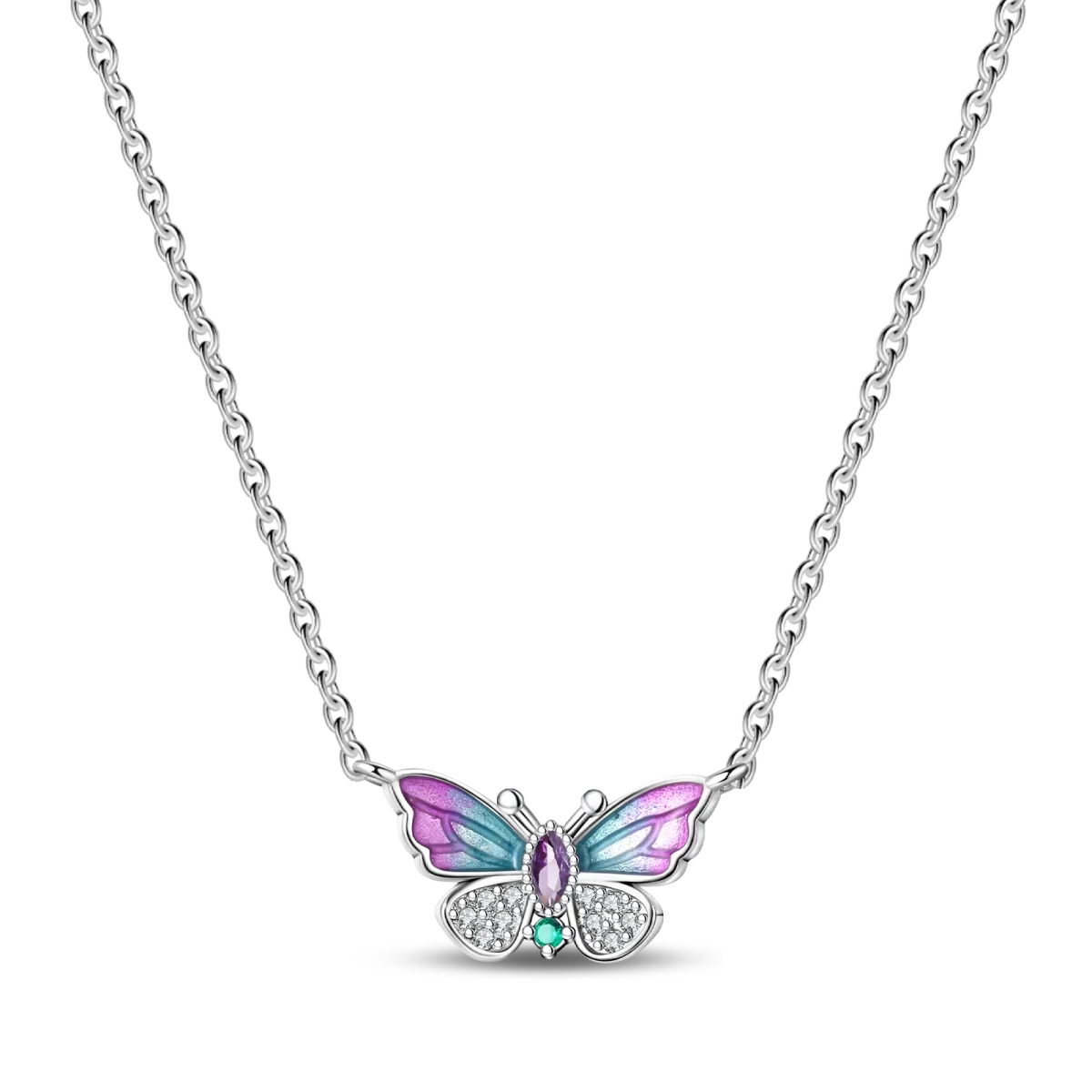 925 Sterling Silver Heart Butterfly Pendant Adjustable Sparkle Necklace for Women Elegant DIY Gift Jewelry