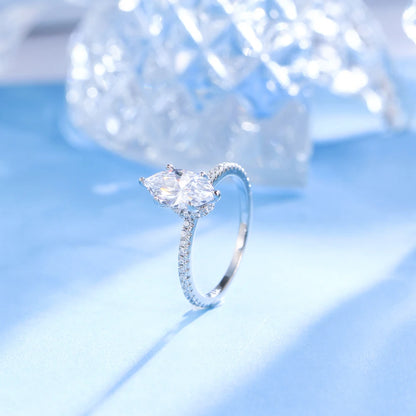 QooLady Dazzling 925 Sterling Silver Marquise Cut Cubic Zircon Wedding Engagement Ring for Women Fine Jewelry