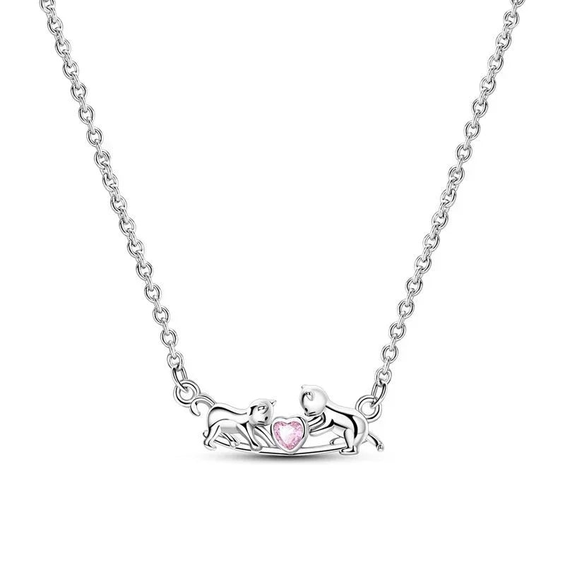 Original 925 Sterling Silver Heart Skull Necklace Ring and Cross Bracelet Set with Zircon Accents for Halloween and Valentine Gifts