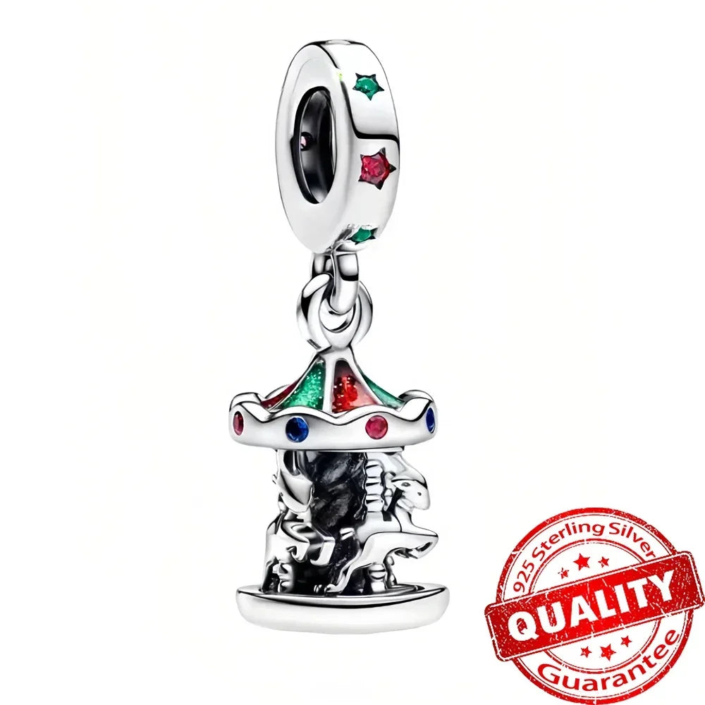 Festive Charm 925 Sterling Silver Christmas Bell Trojan Candy Zircon Bead for Bracelet and Necklace DIY Fine Jewelry Gift