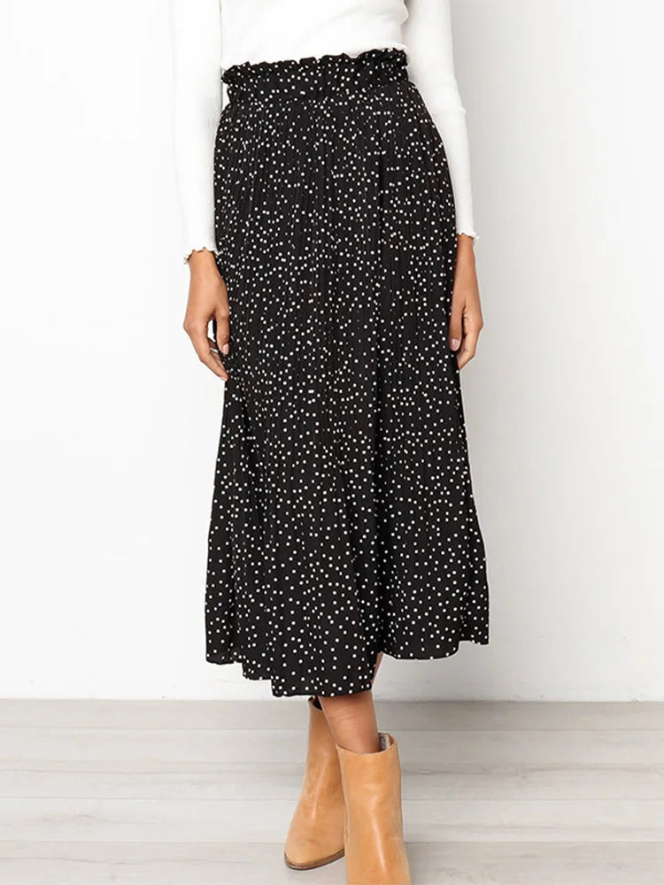 Dozw 2025 Chiffon Print Maxi Skirt With Pockets High Waist