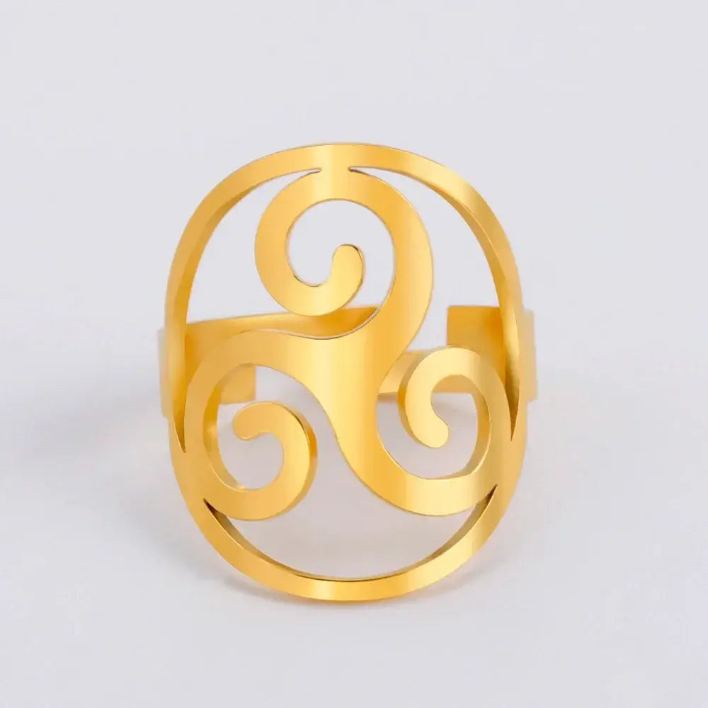 Skyrim Celtic Triple Spiral Triskelion Ring for Couples A gold color resizable