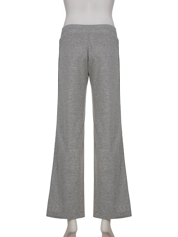 Striped Contrast Drawstring Pants Women Casual Street Style