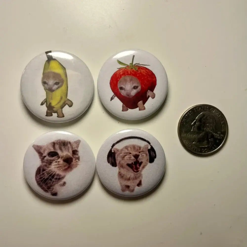Strawberry Cat Button Pin Set - Adorable Feline Fashion Accessories one set