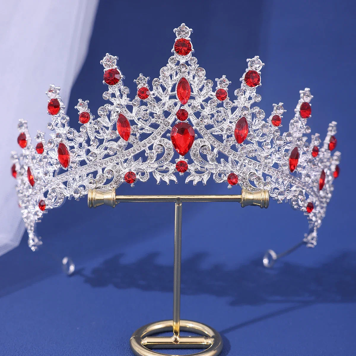 Luxury Bridal Crown - Baroque Queen Tiaras for Weddings & Parties silver red