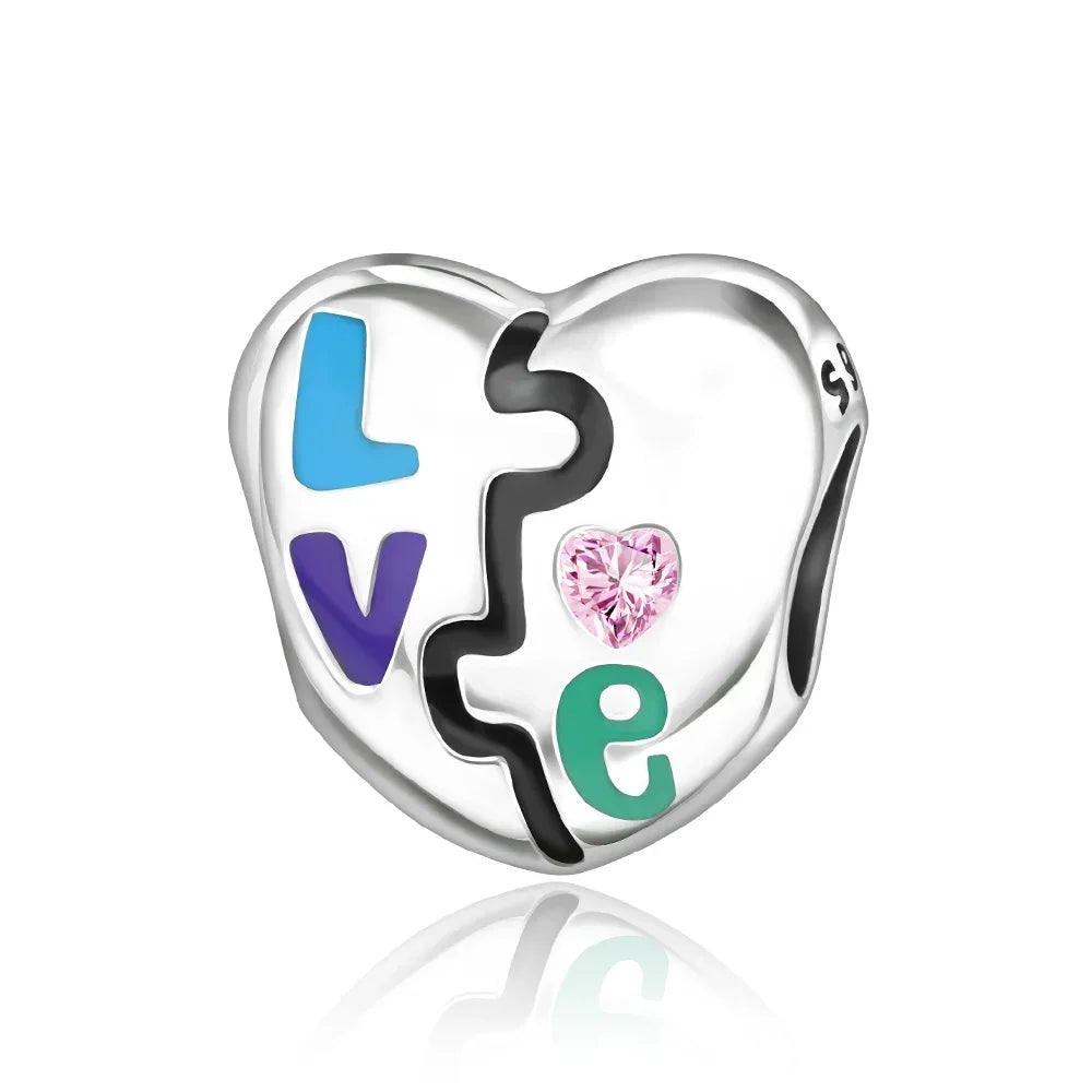 925 Sterling Silver Colorful Infinite Heart Flower Charms with Zircon for Pendant Bracelet Necklace DIY Fine Jewelry