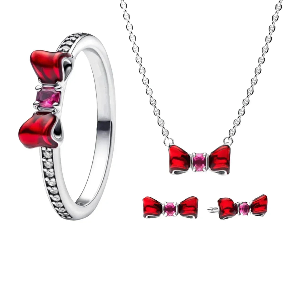 925 Sterling Silver Colorful Zircon Bow Tie Jewelry Set for Women Elegant DIY Fine Gift