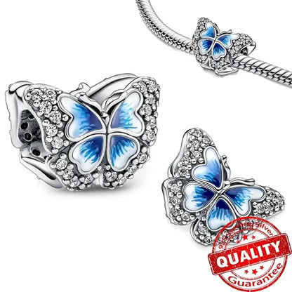 925 Sterling Silver Blue Moon Butterfly Heart Zircon Beads Charms for DIY Necklace and Bracelet Jewelry Gifts for Women