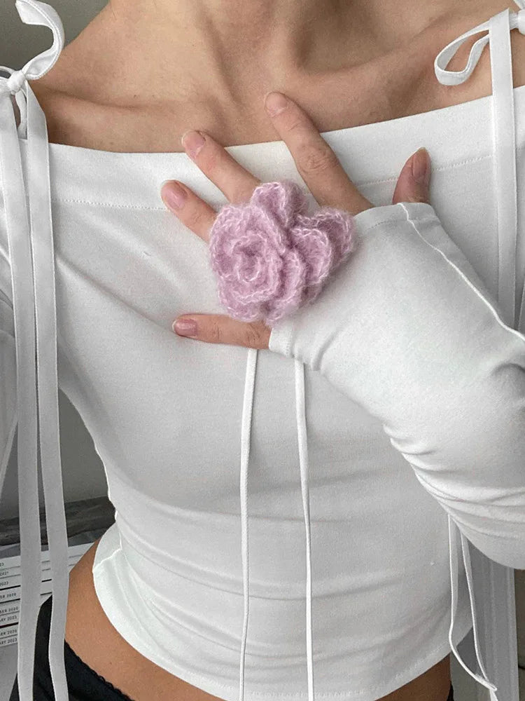 Sexy Bow Off Shoulder Skinny Top for Women Y2K Streetwear
