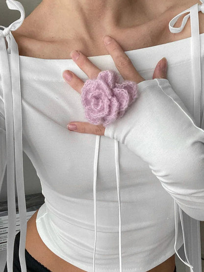 Sexy Bow Off Shoulder Skinny Top for Women Y2K Streetwear