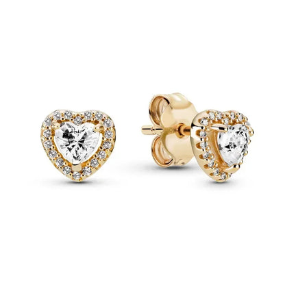 New 925 Sterling Silver Heart Shaped Earrings Rings Necklaces Pink Red Rainbow Luxury Set Sparkling Charm Jewelry Gifts Brown
