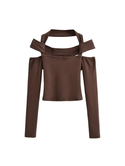 Women Halter Neck Crop Top With Sexy Cut Out Detail Knit