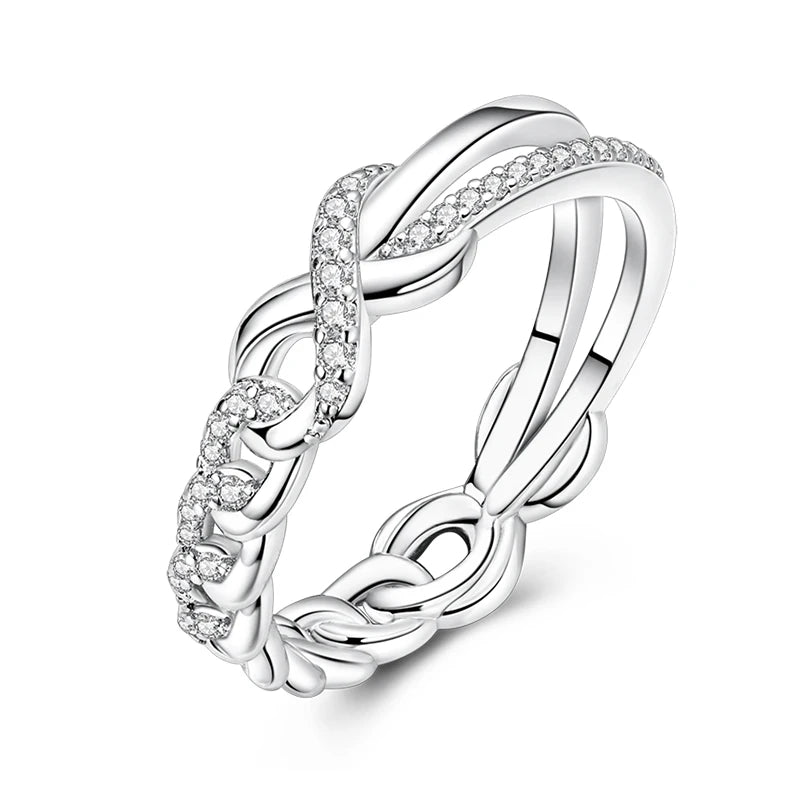 Women's Classic Geometric 925 Sterling Silver Ring with Overlapping Zircon KJR311