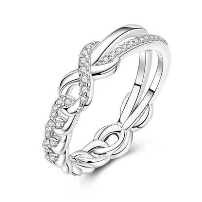 Women's Classic Geometric 925 Sterling Silver Ring with Overlapping Zircon KJR311