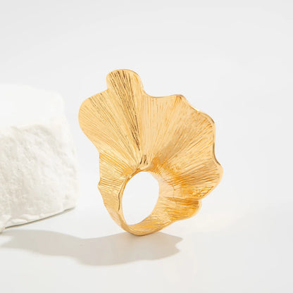 Chunky Ginkgo Leaf Wide Ring for Women in European American Style
