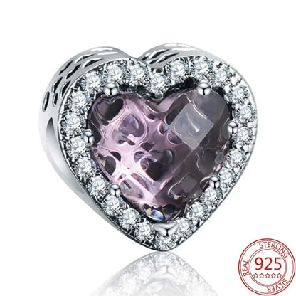 Sterling Silver Purple Murano Pansy Flower Dangle Charm for Women Bracelet and Necklace Jewelry Gift
