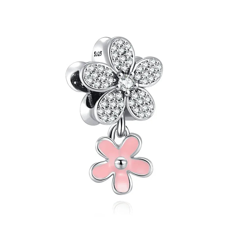 925 Sterling Silver Charm Beads for Women Bracelet - Four-Leaf Clover and Sunflower Design A1603fen