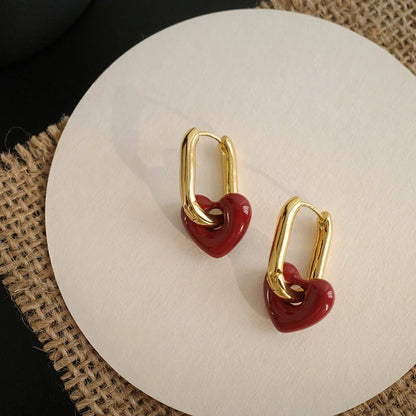 Chic Red Heart Drop Earrings for Women and Girls - Fashion Geometric Love Jewelry