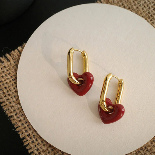 Chic Red Heart Drop Earrings for Women and Girls - Fashion Geometric Love Jewelry