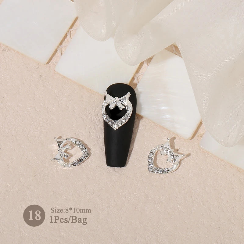 Elegant Gold Silver Metal Bowknot Nail Charm 3D Rhinestone Decor for DIY Manicure Art
