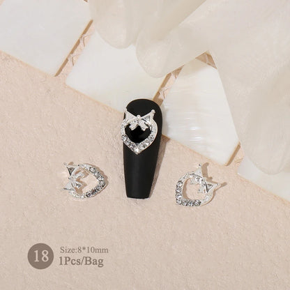 Elegant Gold Silver Metal Bowknot Nail Charm 3D Rhinestone Decor for DIY Manicure Art