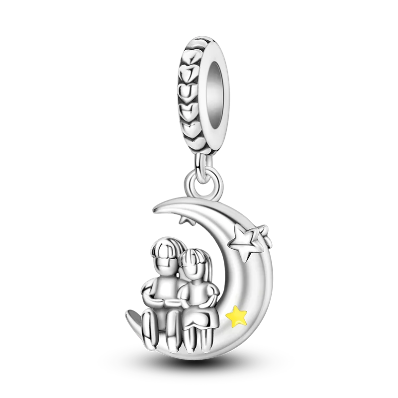 Inlaid Zircon Heart Charm Beads 925 Sterling Silver Dangle for Bracelets SMC5251