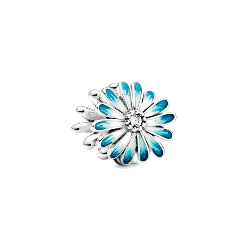 European 925 Sterling Silver Daisy Flower Fish Flag Pendant Bead Charm for Women's Bracelet and Necklace Jewelry