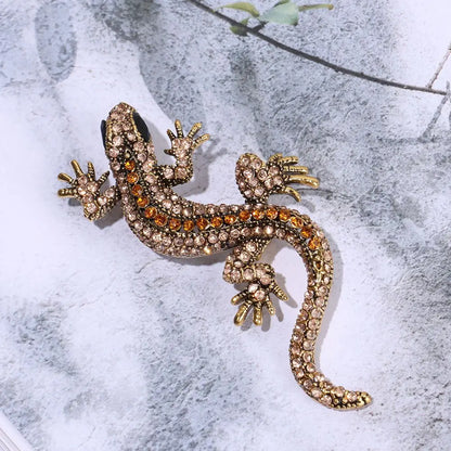 Vintage Rhinestone Lizard Gecko Brooch Pin for Gift Bags