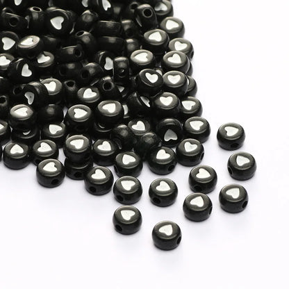 Chic Black Acrylic Beads with Gold Heart Design for Jewelry Crafting