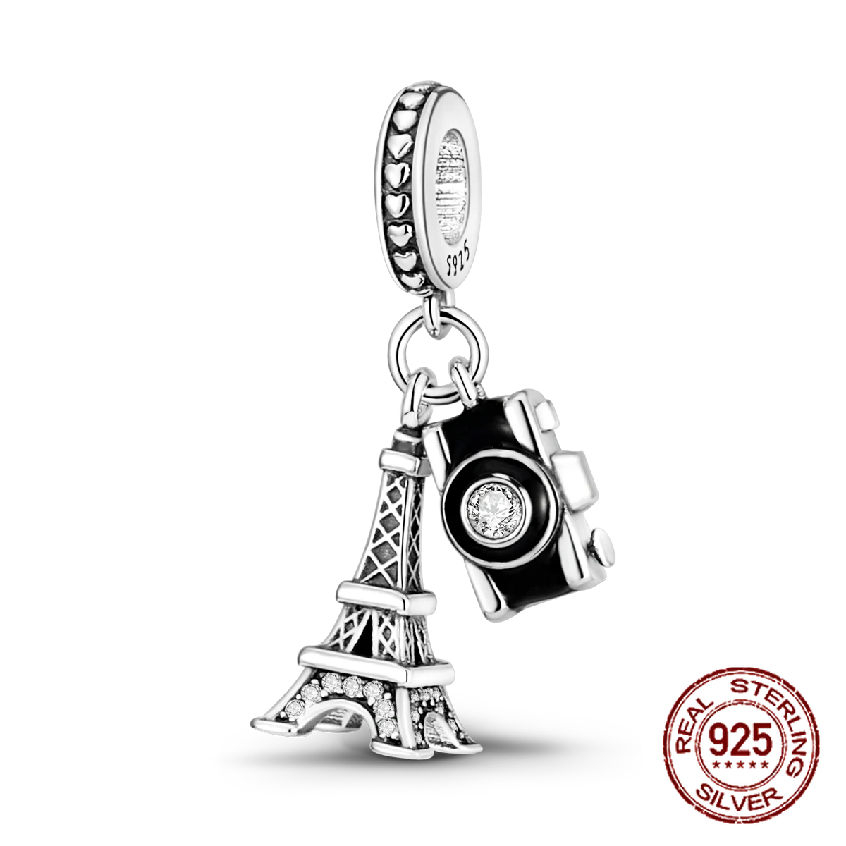 Inlaid Zircon Heart Charm Beads 925 Sterling Silver Dangle for Bracelets SMC730