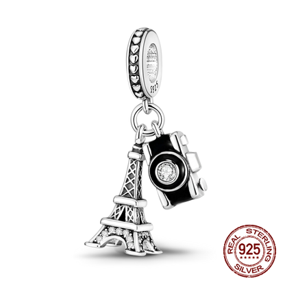 Inlaid Zircon Heart Charm Beads 925 Sterling Silver Dangle for Bracelets SMC730