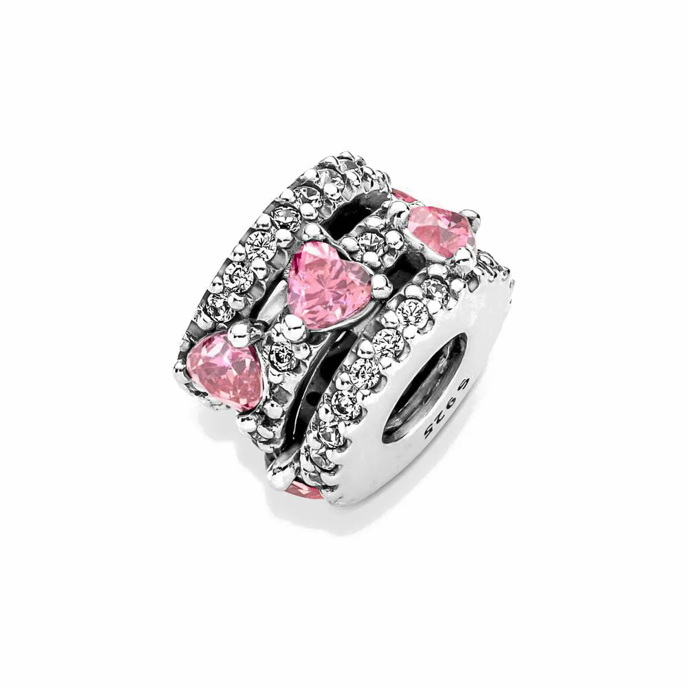 Spring Pink Flower Charms 925 Silver Beads for European Bracelets and Necklaces Jewelry Gift for Best Friends and Moms