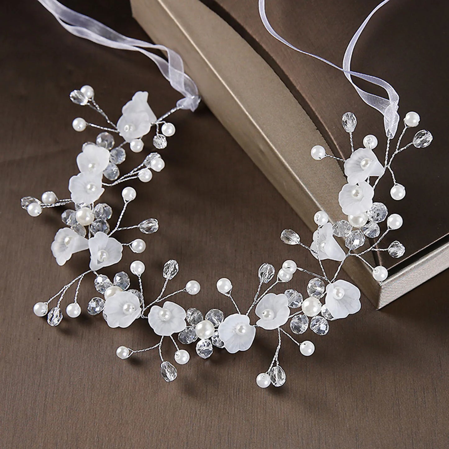 Handmade Crystal Pearl Flower Tiara for Women and Girls - Elegant Bohemian Wedding Hair Accessory