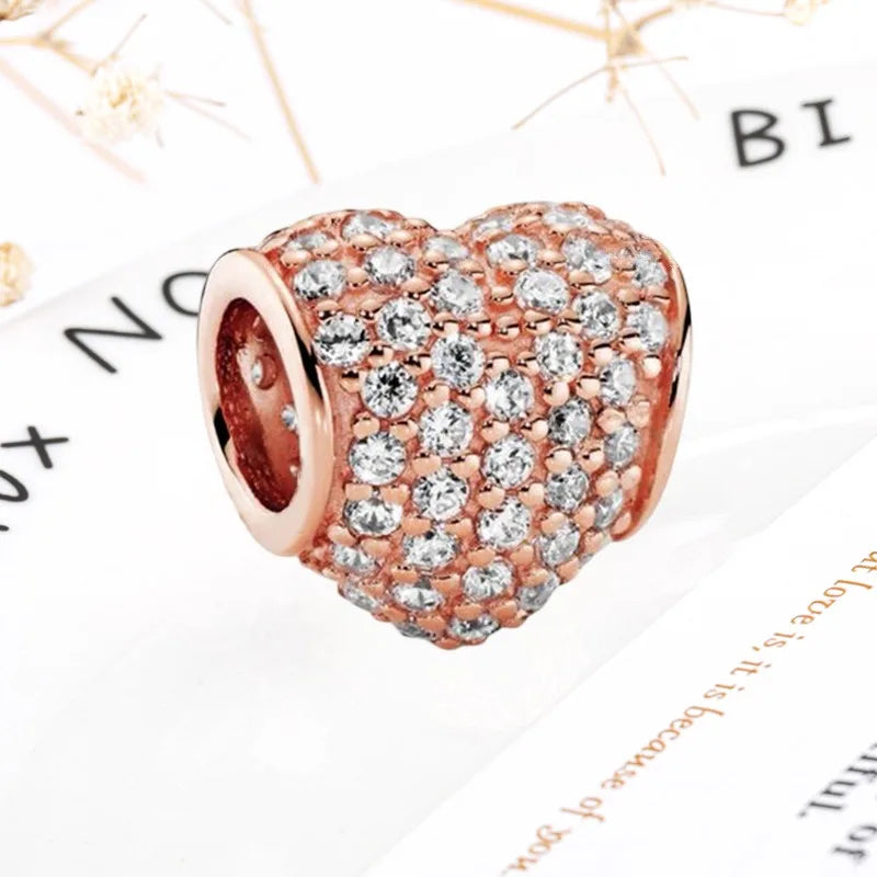 Rose Gold Winged Angel Heart Charm Bead Pink Daisy Spacer