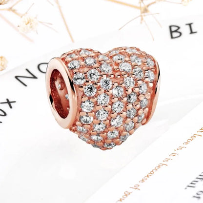 Rose Gold Winged Angel Heart Charm Bead Pink Daisy Spacer