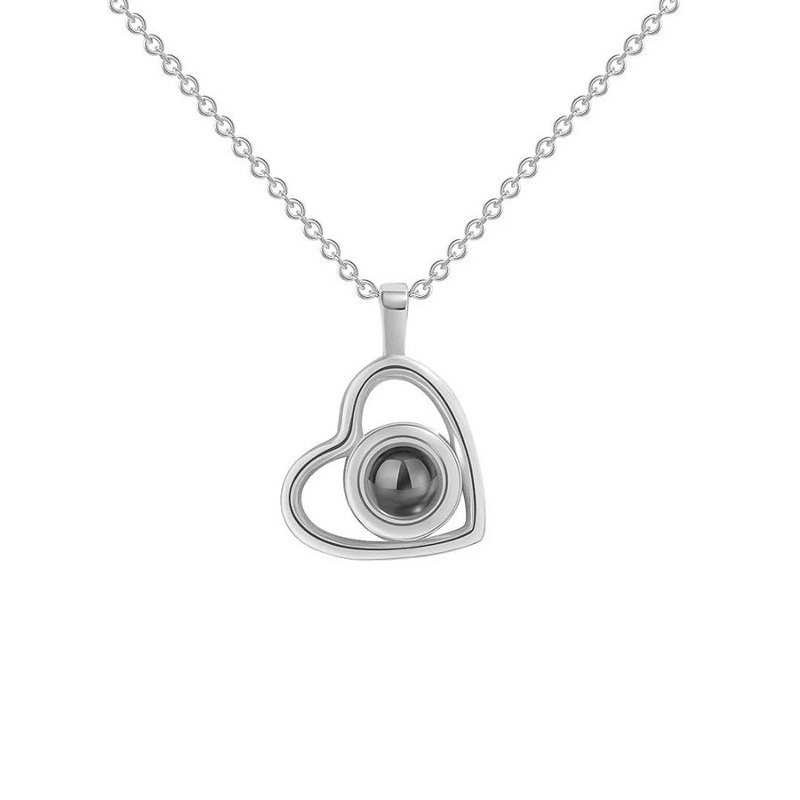 Custom Photo Projection Necklace Copper Pendant with Titanium Steel Chain for Women Silvery-010 45cm