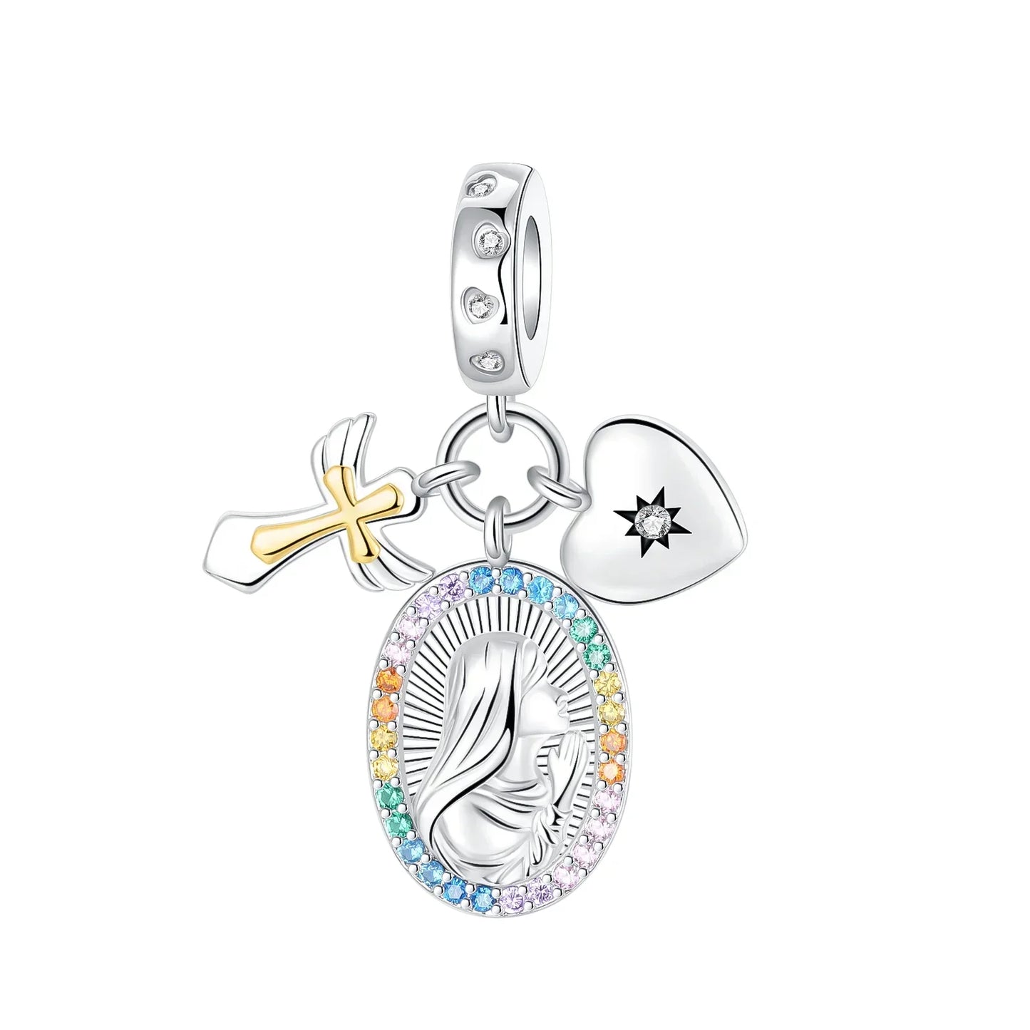 925 Sterling Silver Virgin Mary Angel Cross Pendant Necklace Charm for DIY Jewelry Gifts