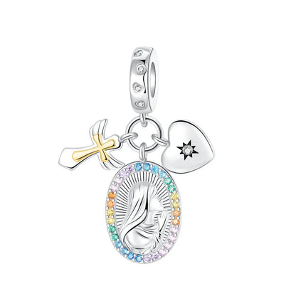 925 Sterling Silver Virgin Mary Angel Cross Pendant Necklace Charm for DIY Jewelry Gifts