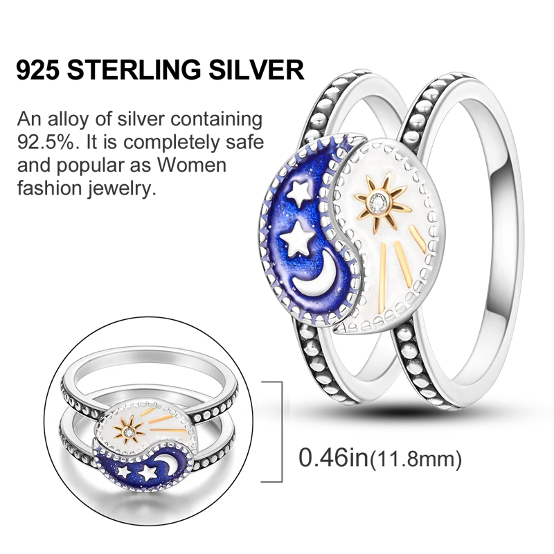 Blue Zircon Evil Eye Palm Star Moon Ring for Women in 925 Sterling Silver Fine Jewelry Gifts LKTR092