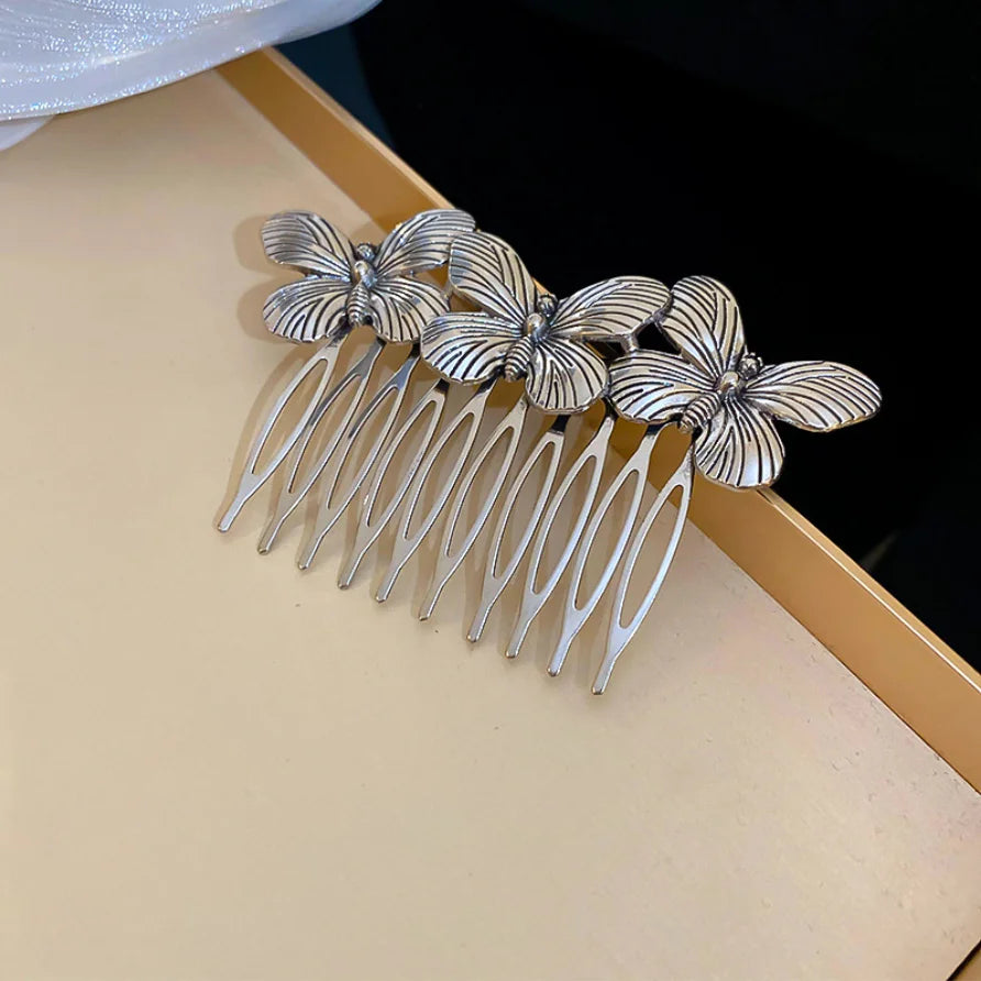 Butterfly Hair Combs - Gold Metal Hairpins for Women - Elegant Bride Accessories Antique Silver