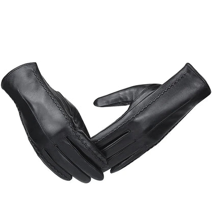 Autumn Winter Colorblocked Mink Lambskin Touchscreen Gloves