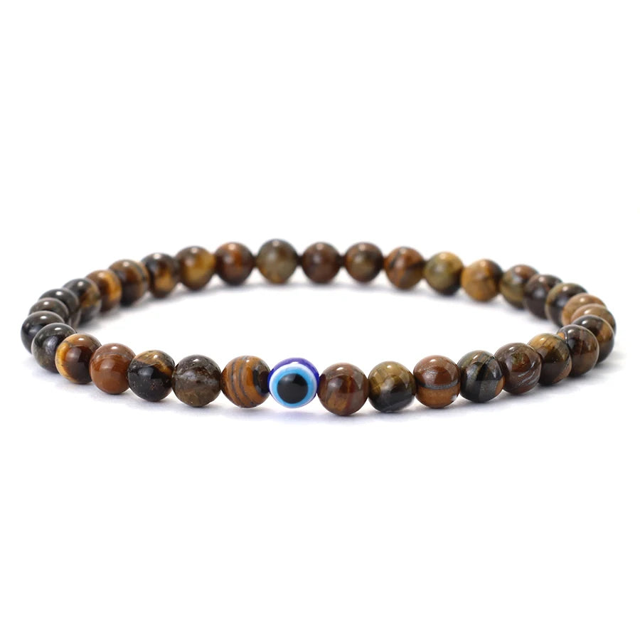 Men's Howlite Beaded Bracelet with Turkish Evil Eye for Meditation and Healing