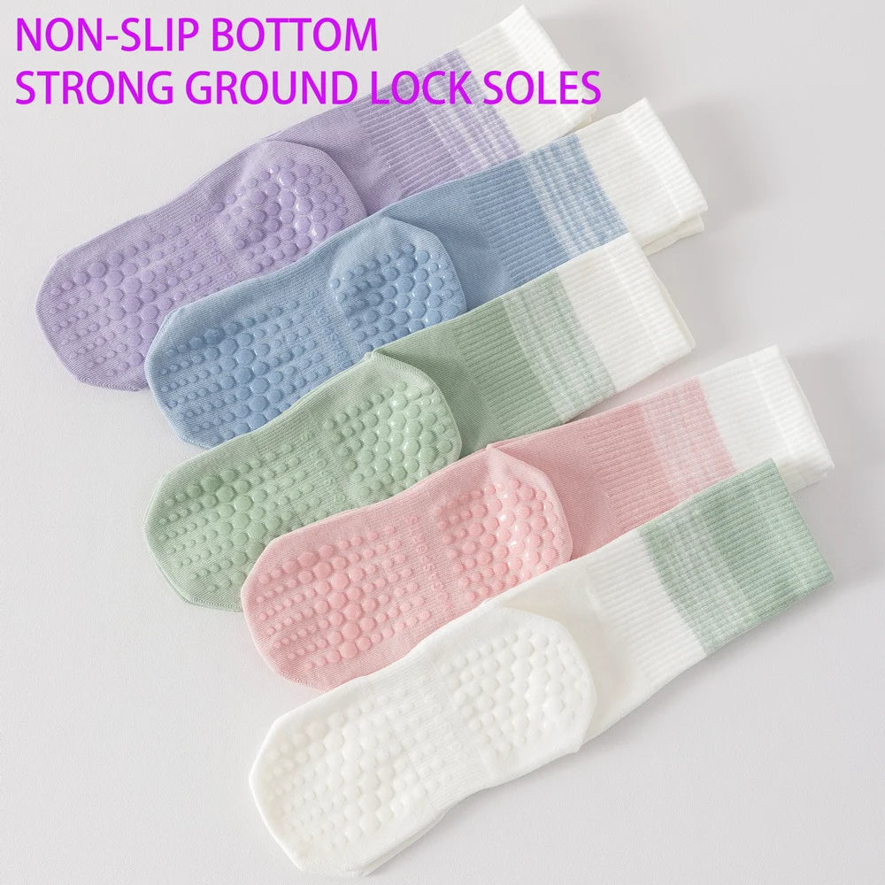 3 Pairs Cotton Anti Slip Mid Calf Yoga Socks For Women