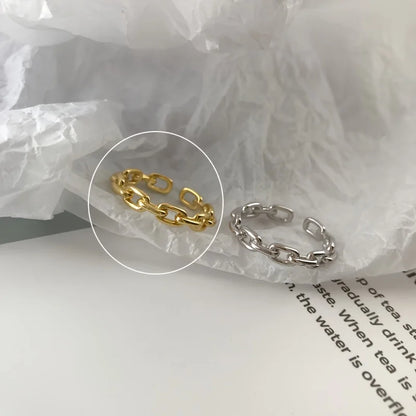 Trendy Unisex 18k Gold Plated 925 Sterling Silver Chain Cuff Ring for Daily Wear